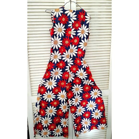 Vintage 60s 70s Floral Jumpsuit, Bold Daisy Print, XS Small - Picture 1 of 3